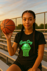 Game Day Basketball PNG – Neon Green Glossy Sparkle Design