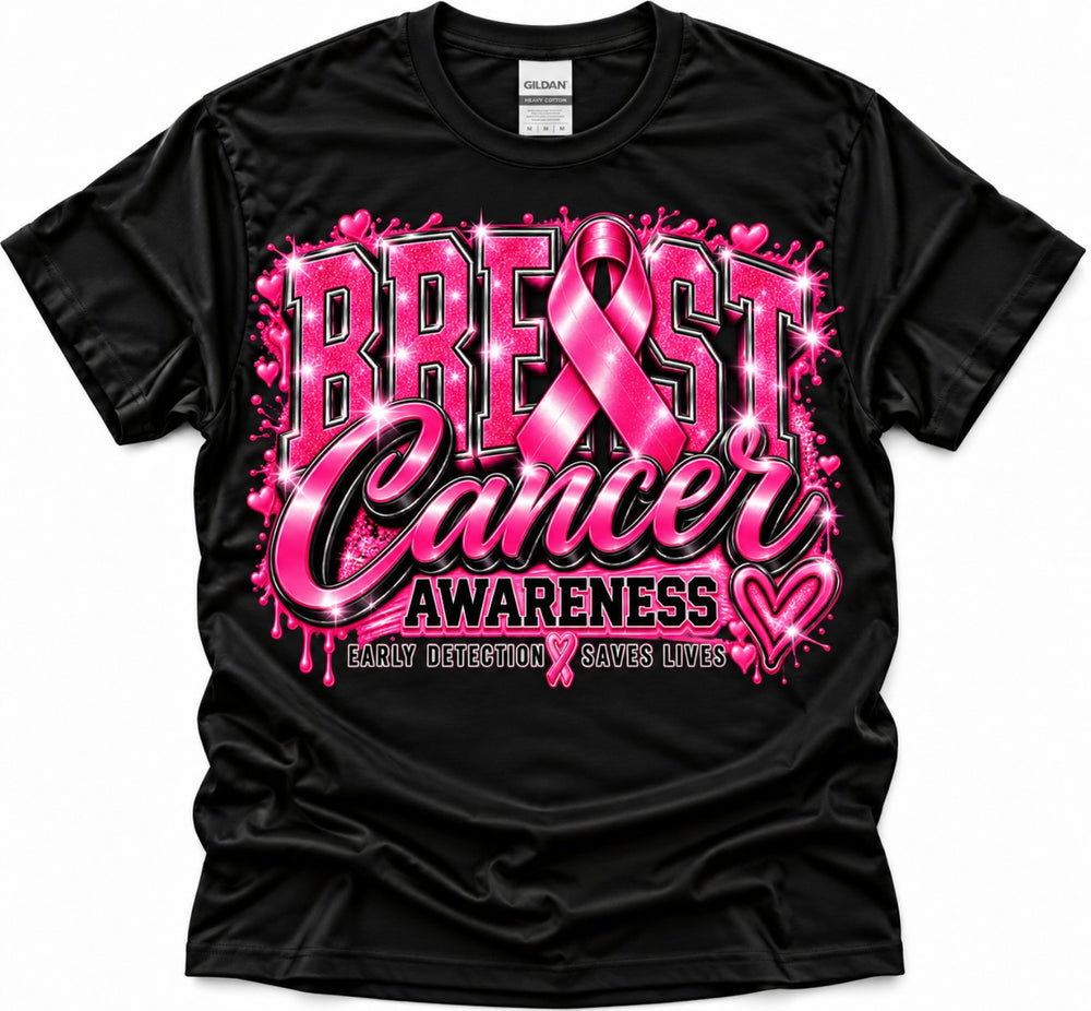 Breast Cancer Awareness Early Detection Saves Lives T-shirt in Black