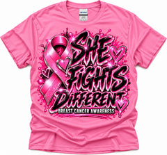 She Fights Different Breast Cancer Awareness T-Shirt in pink