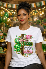 Not Lucky Simply Blessed PNG | Faith Shamrock Cross Green Glossy 2.5D Design | St. Patrick’s Day Christian Digital Download