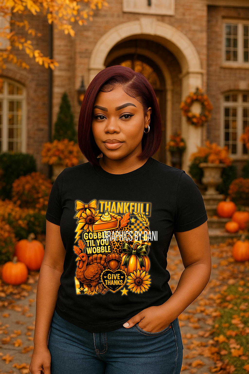 Thankful Fall Collage PNG | Gobble Til You Wobble Thanksgiving Shirt Design | Glossy Pumpkin Turkey Leopard Fall Sublimation Graphic