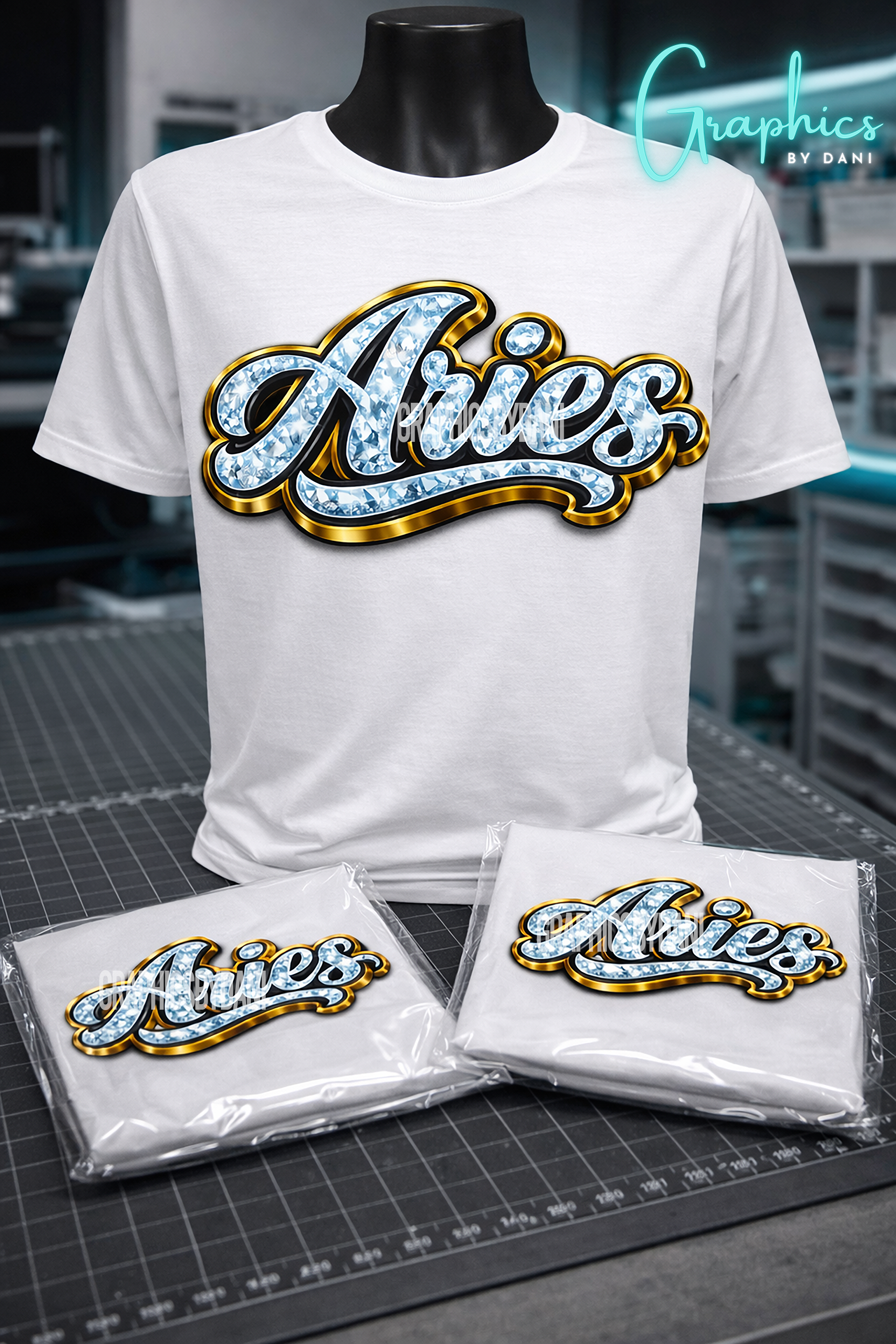 Aries Zodiac Bling PNG | Luxury Diamond Script Design | Gold Chrome Astrology PNG | High Quality Digital Download