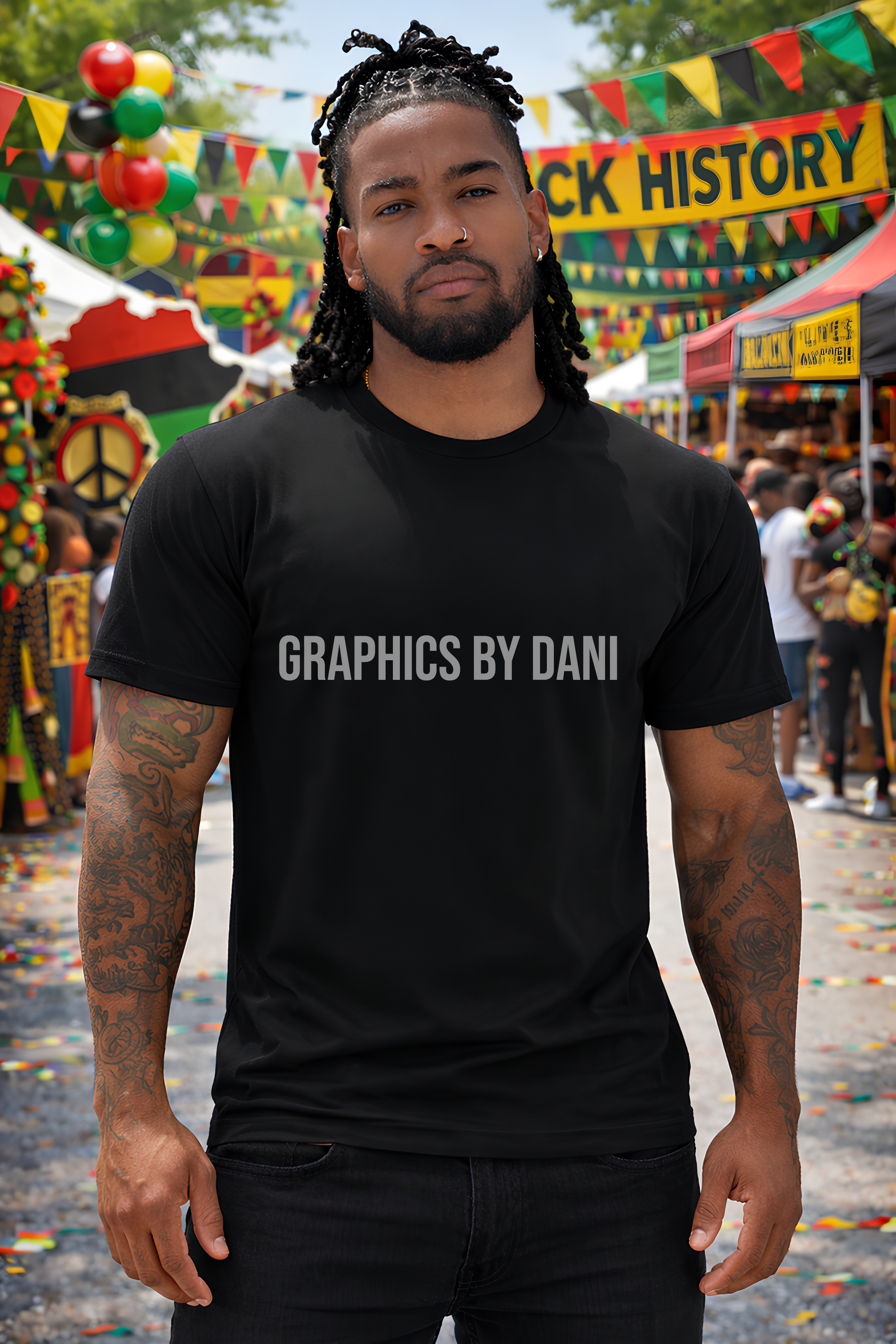 Black History Festival T-Shirt Mockup – Black Shirt on Model | Premium Design Display Mockup