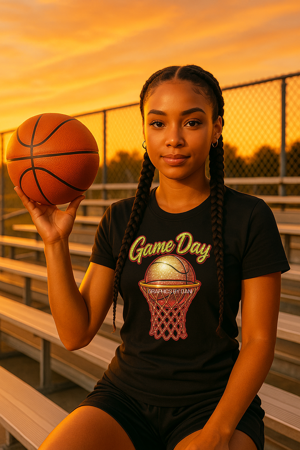 Game Day Basketball Design – Metallic Gold & Red Sparkle