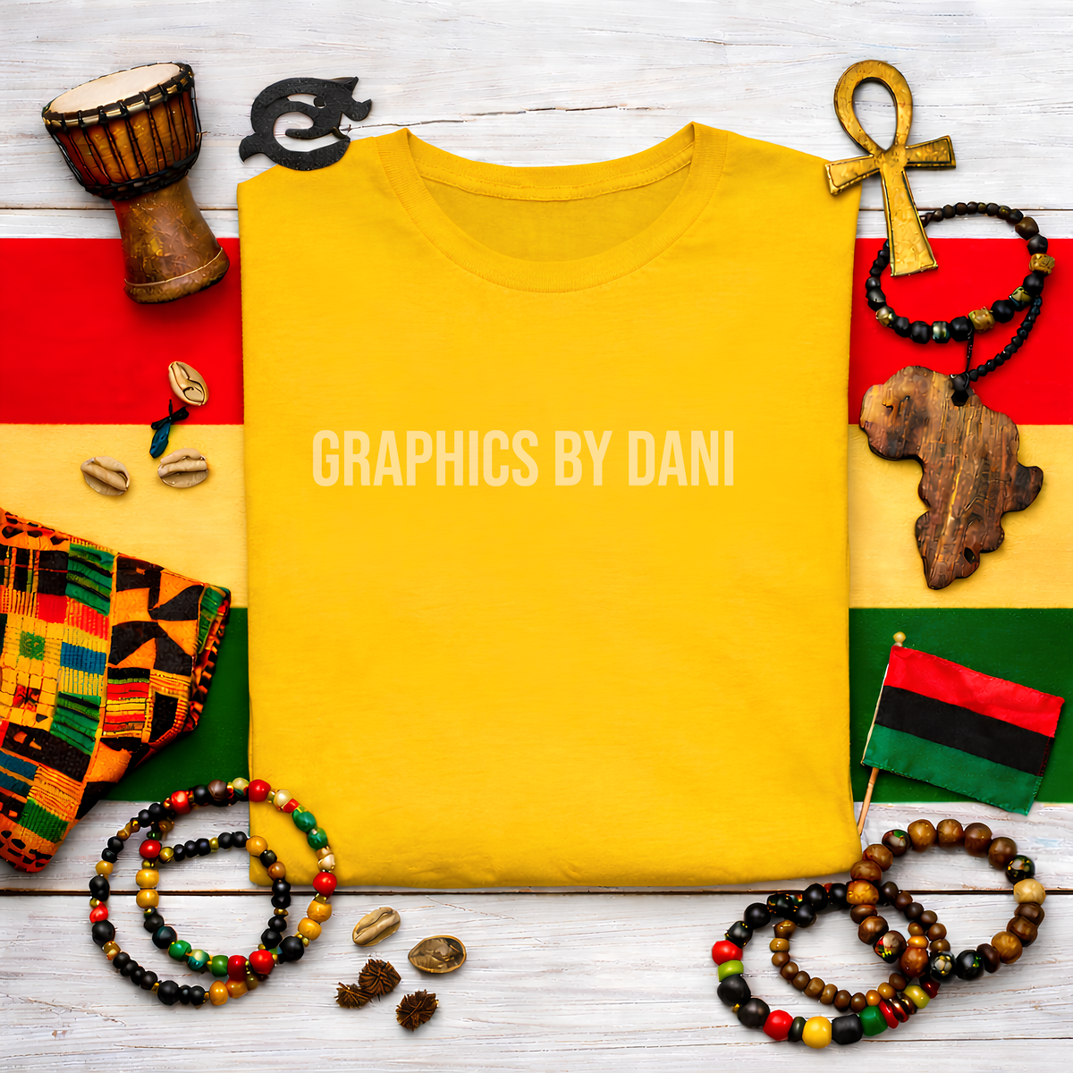 🖤 Black History T-Shirt Mockup – Cultural Flat Lay Scene Yellow