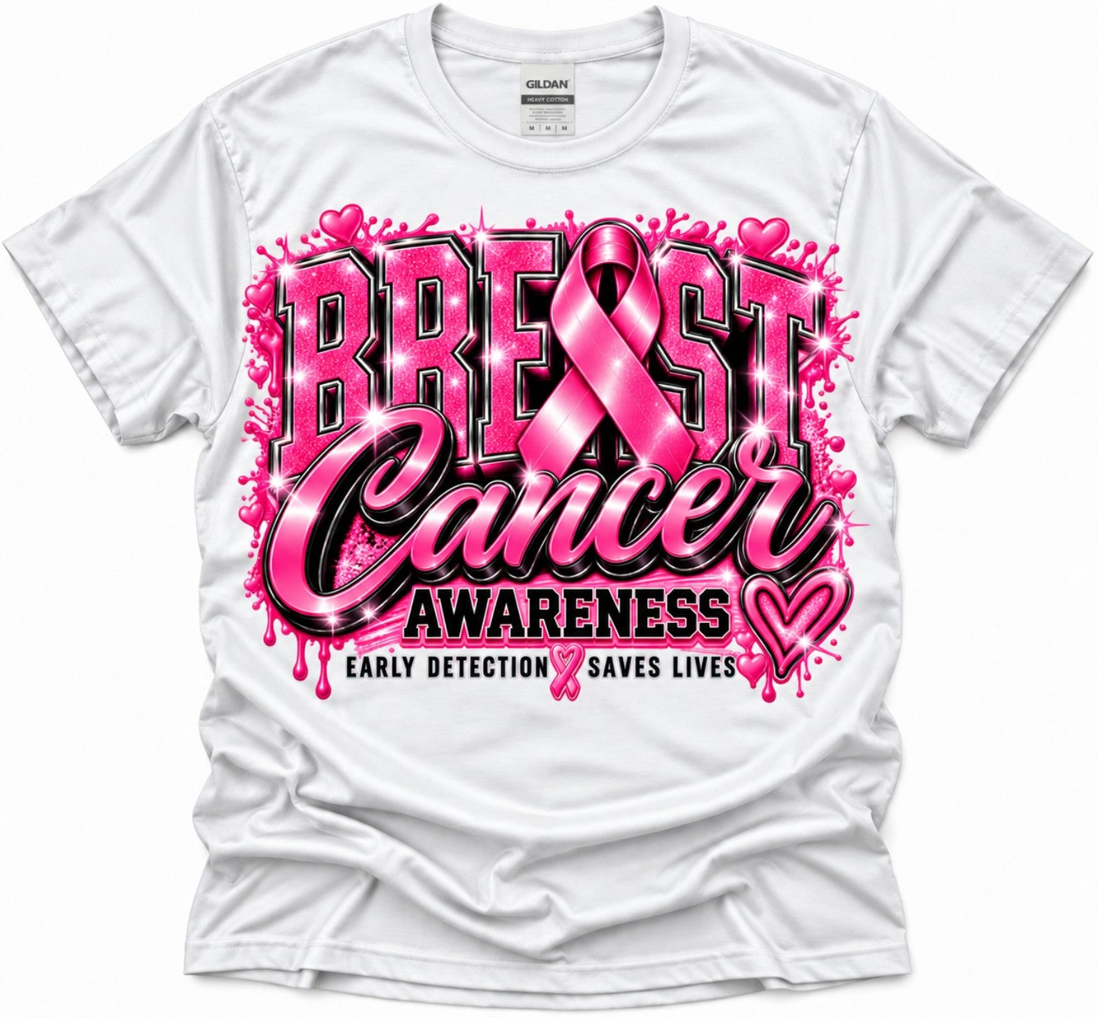 Breast Cancer Awareness Early Detection Saves Lives T-shirt in White