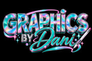Graphics by Dani holographic aqua, pink and silver chrome logo on black
