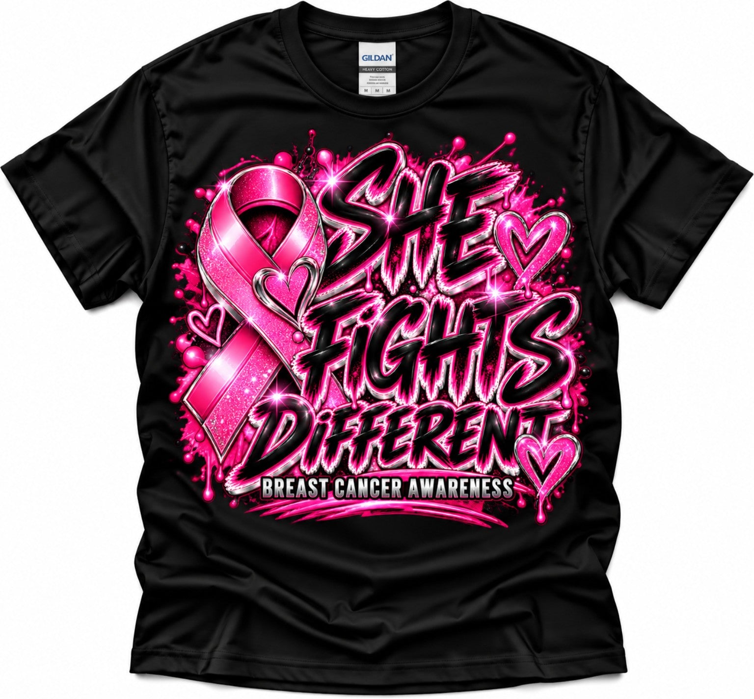 She Fights Different Breast Cancer Awareness T-Shirt in black