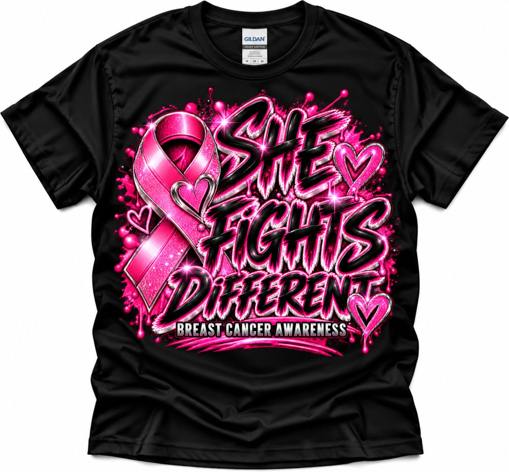 She Fights Different Breast Cancer Awareness T-Shirt in black