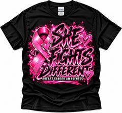 She Fights Different Breast Cancer Awareness T-Shirt in black