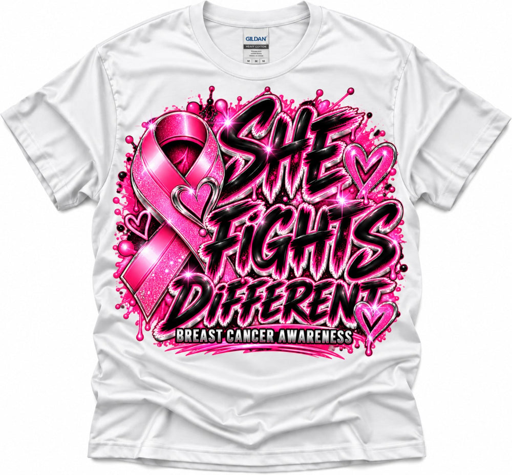 She Fights Different Breast Cancer Awareness T-Shirt in white