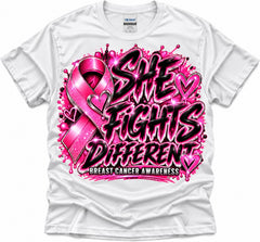 She Fights Different Breast Cancer Awareness T-Shirt in white